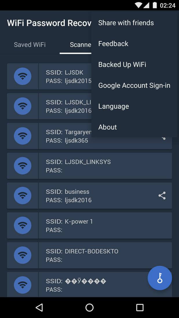 Скриншот #1 из программы Wifi password recovery